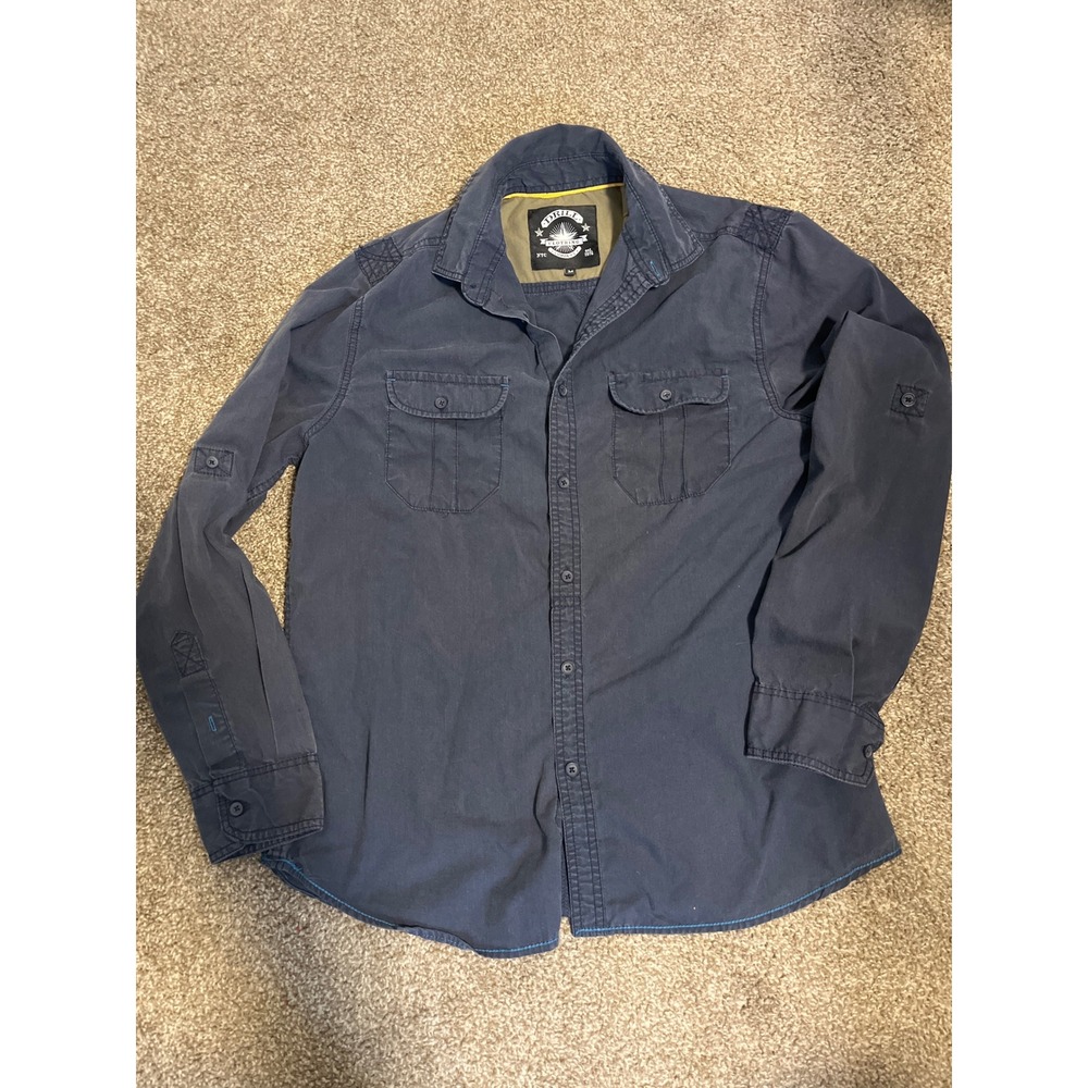 Drill Clothing Company Mens Long Sleeve Button Up Shirt Navy Blue Medium